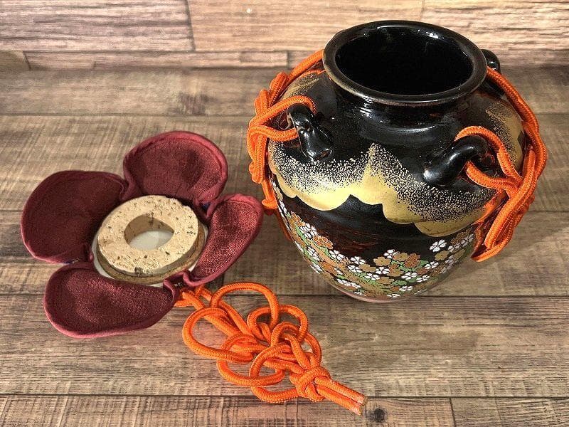 定価11万 九谷焼 玉泉窯 仁清写 色絵吉野山図 四耳壺 茶壺 野々村仁清