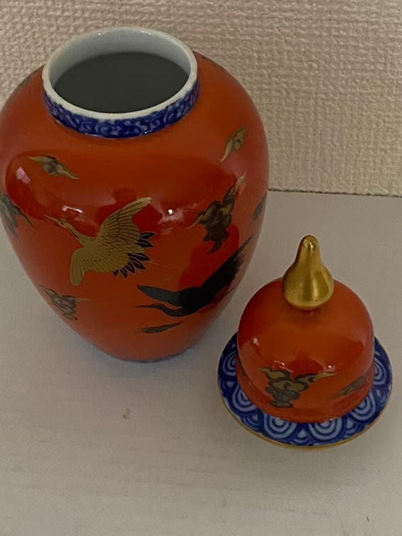 深川製磁 飾壺染錦手波鶴紋 陶器 年代物 - メルカリ