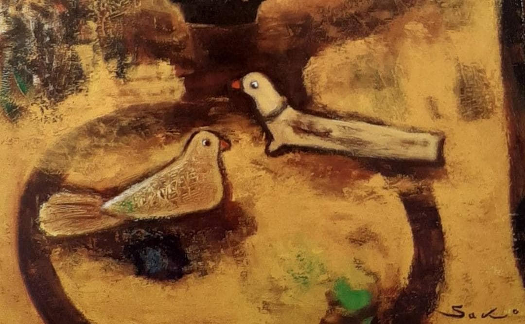 佐光亜紀子、「窓辺の花と鳥」、希少画集の額装画、四季、風景、人気