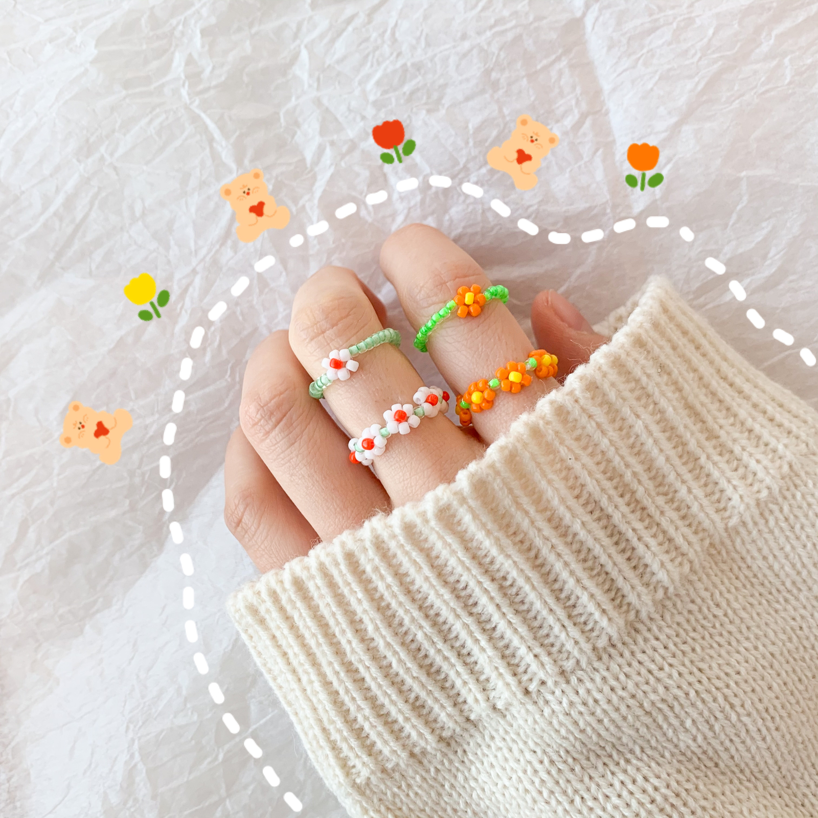 🍊柑橘系リングセット🌼 韓国アクセサリー 韓国インテリア ビーズ