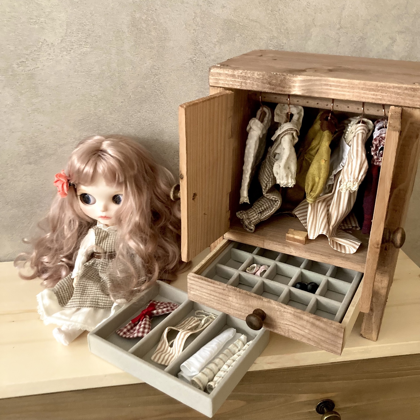 ドール用収納 クローゼット シャビー 1/6 チェスト アクセサリー収納