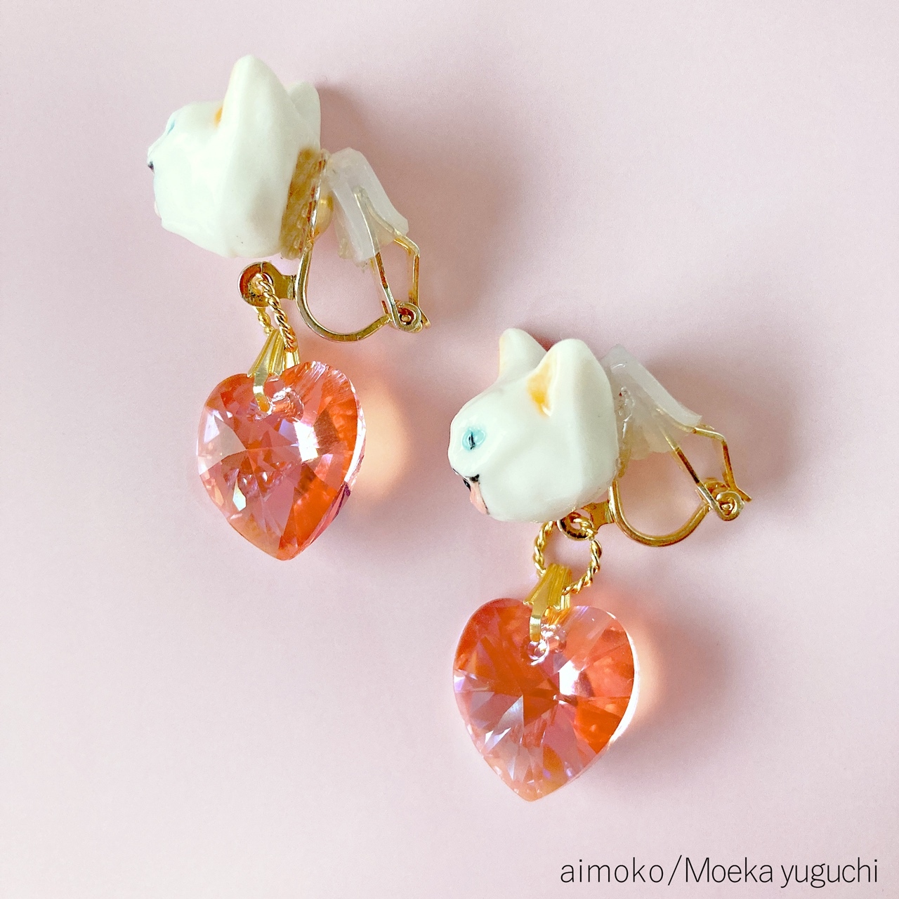 ヒステリック・キャット・ハート イヤリング／ピアス 白猫 - aimoko