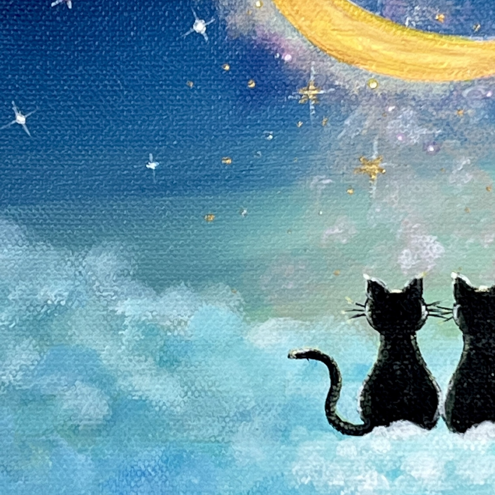 アクリル画《原画》 ✴︎ 星降る三日月と猫✴︎ - Loncheka