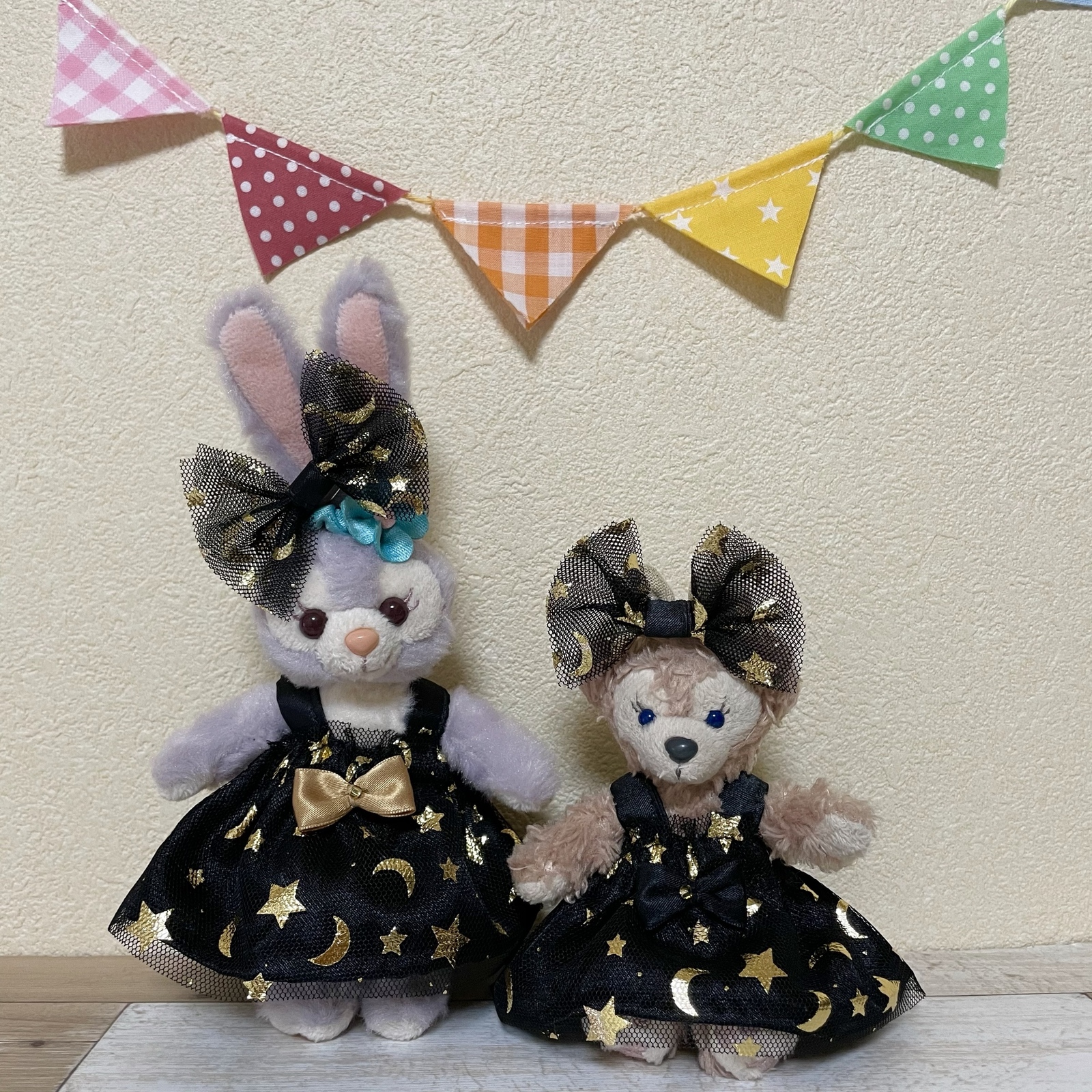 サテン&ゴールド星プリントチュールワンピース+リボンセット