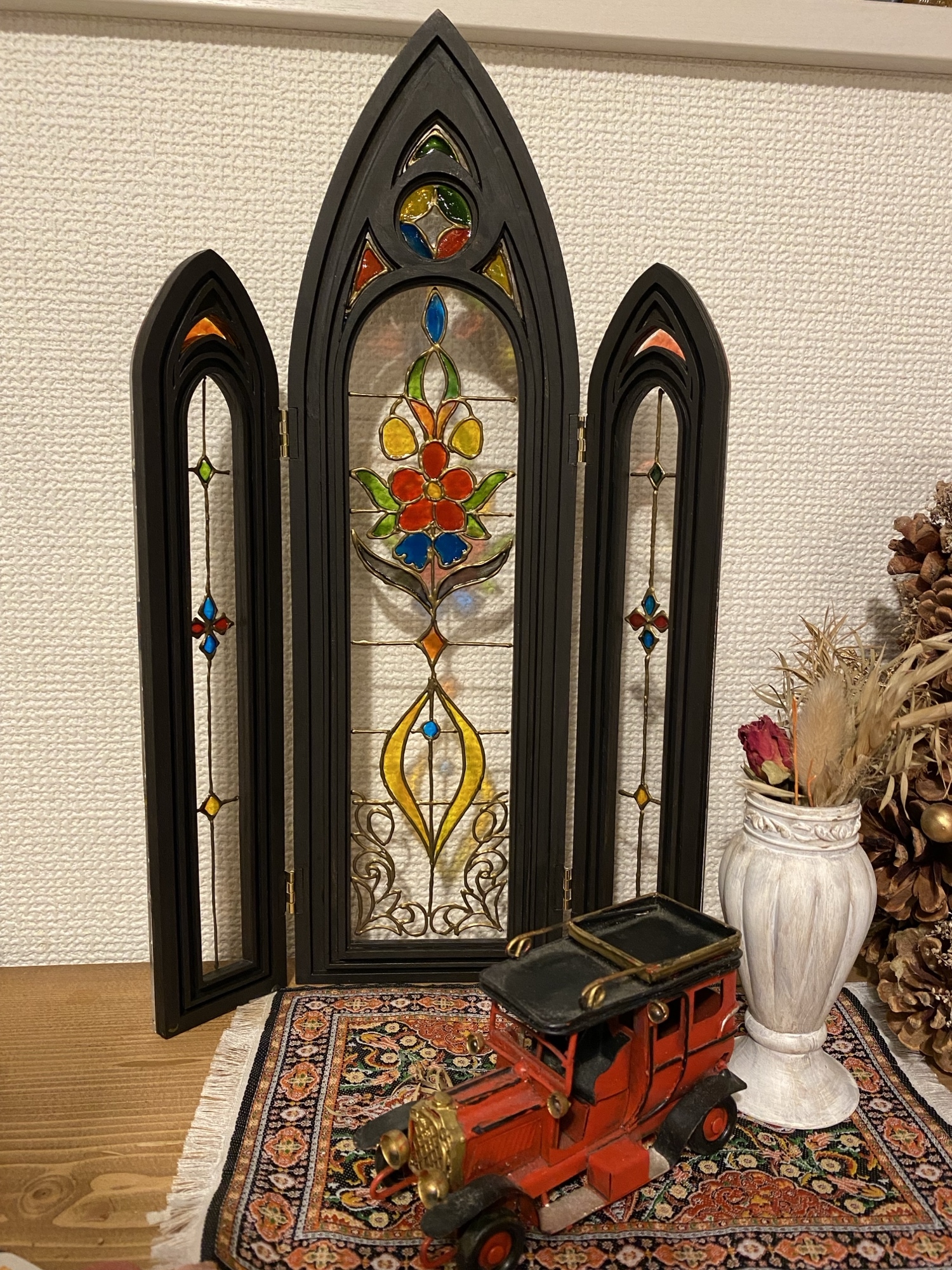 1/6ドールサイズ：ステンドグラス風パーテンション アンティーク