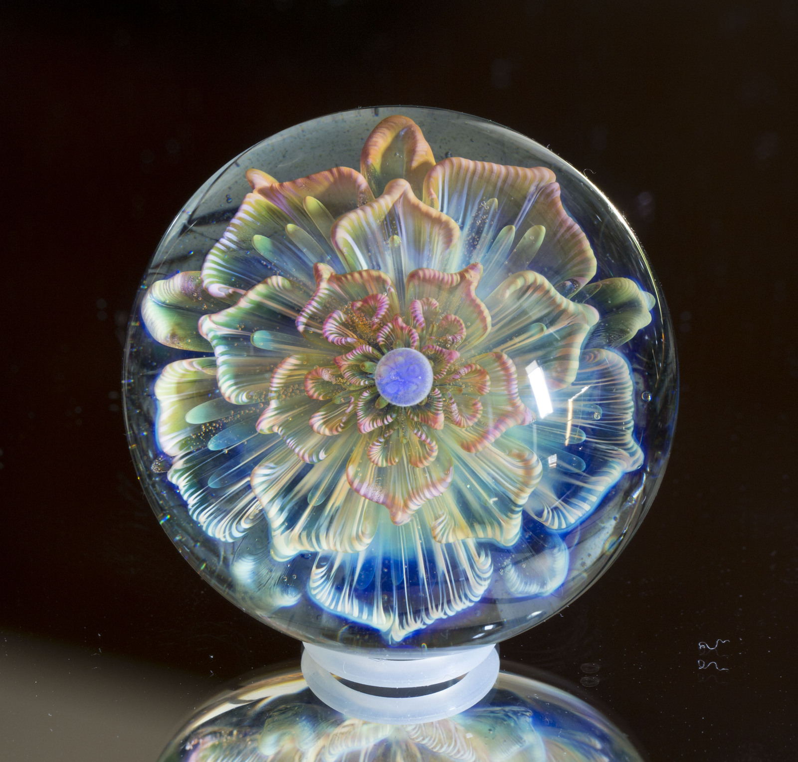 虹の花 ボロシリケイトガラスペンダント rf7 - KINOKODAMA Lampworks
