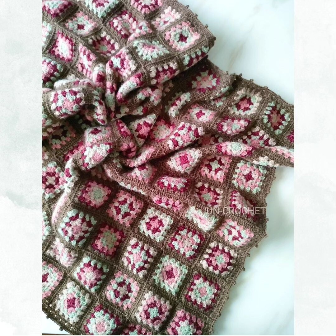 ブランケット*モヘア／ひざ掛け／=グラニースクエア - JUN-CROCHET'S