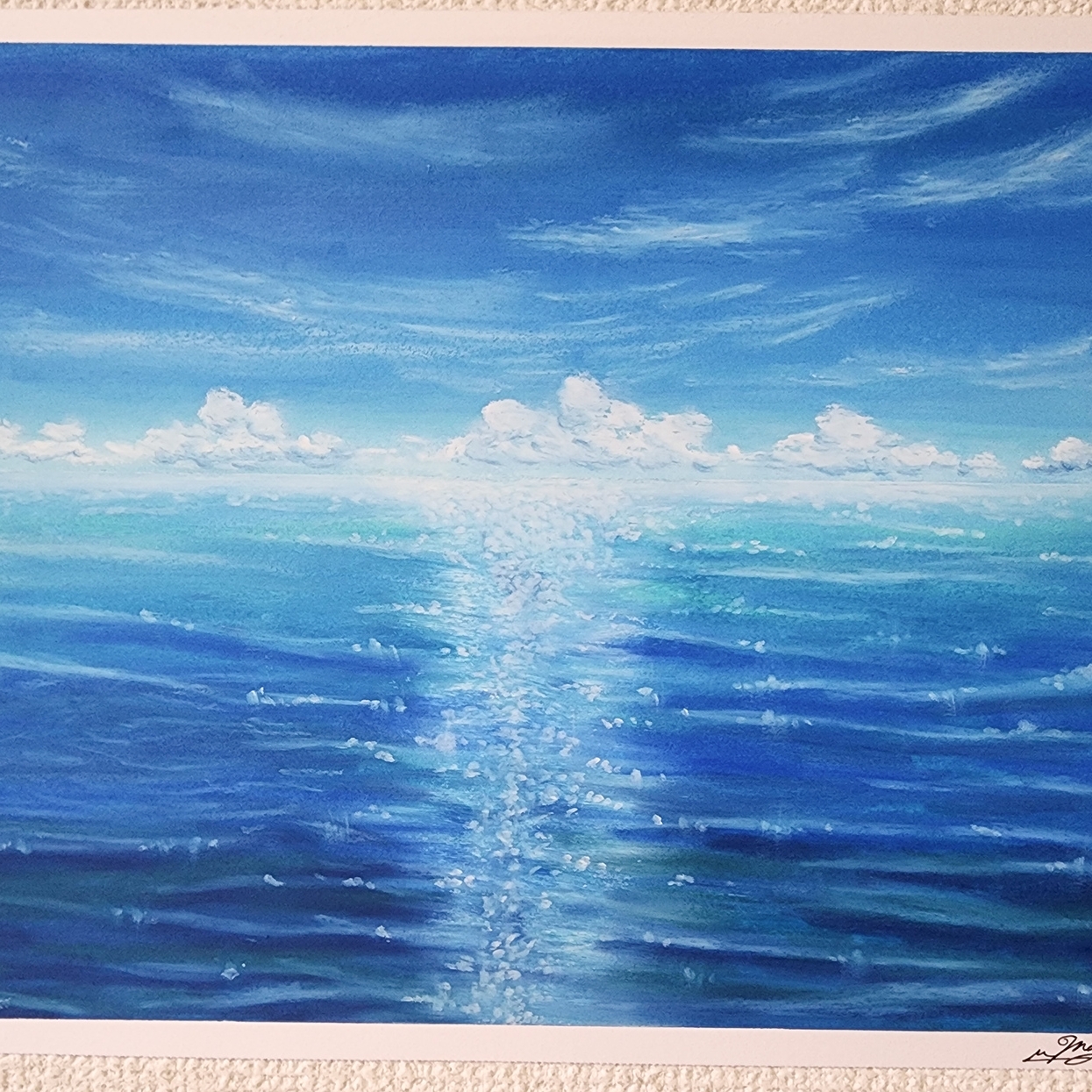 風景画 海の絵 パステル アート 自然 絵画 夏 空の絵 オイルパステル