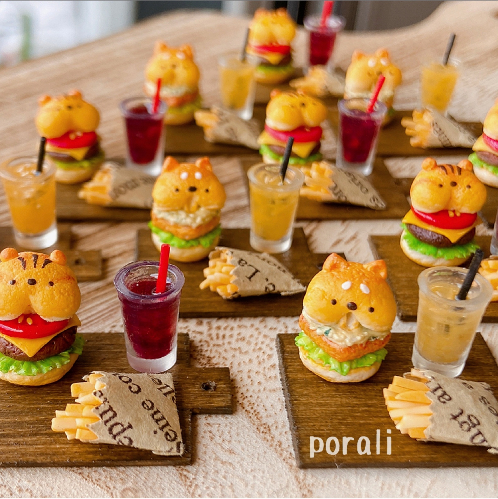 受注製作】選べる！ミニチュア 動物ハンバーガーセット - Porali