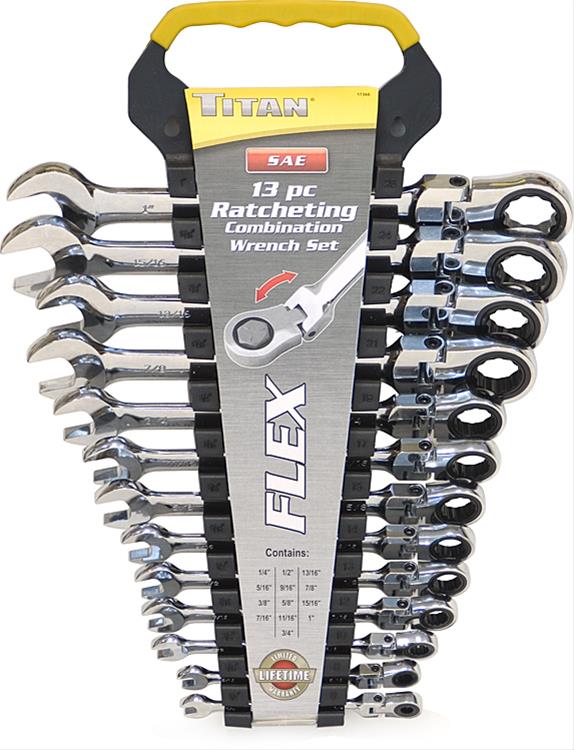 Titan Tools 17366 Titan 13-Piece SAE Flex-Head Ratcheting Wrench