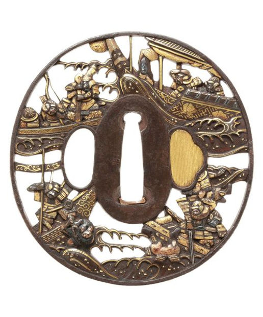 壇ノ浦源平合戦図透鍔（鐔） 無銘 宗典派, 拵用金具