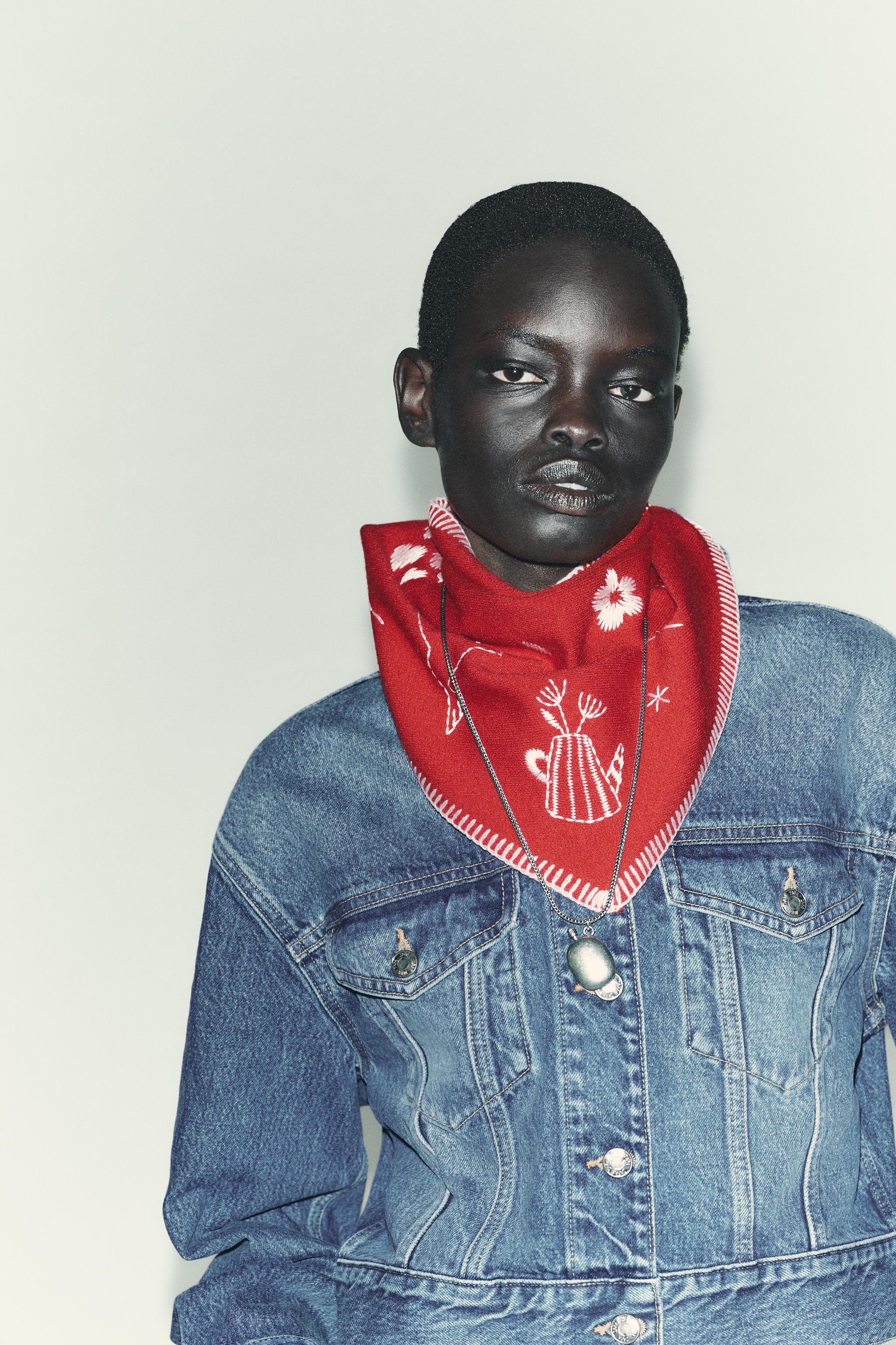 EMBROIDERED KNIT MAXI BANDANA - Red | ZARA Canada