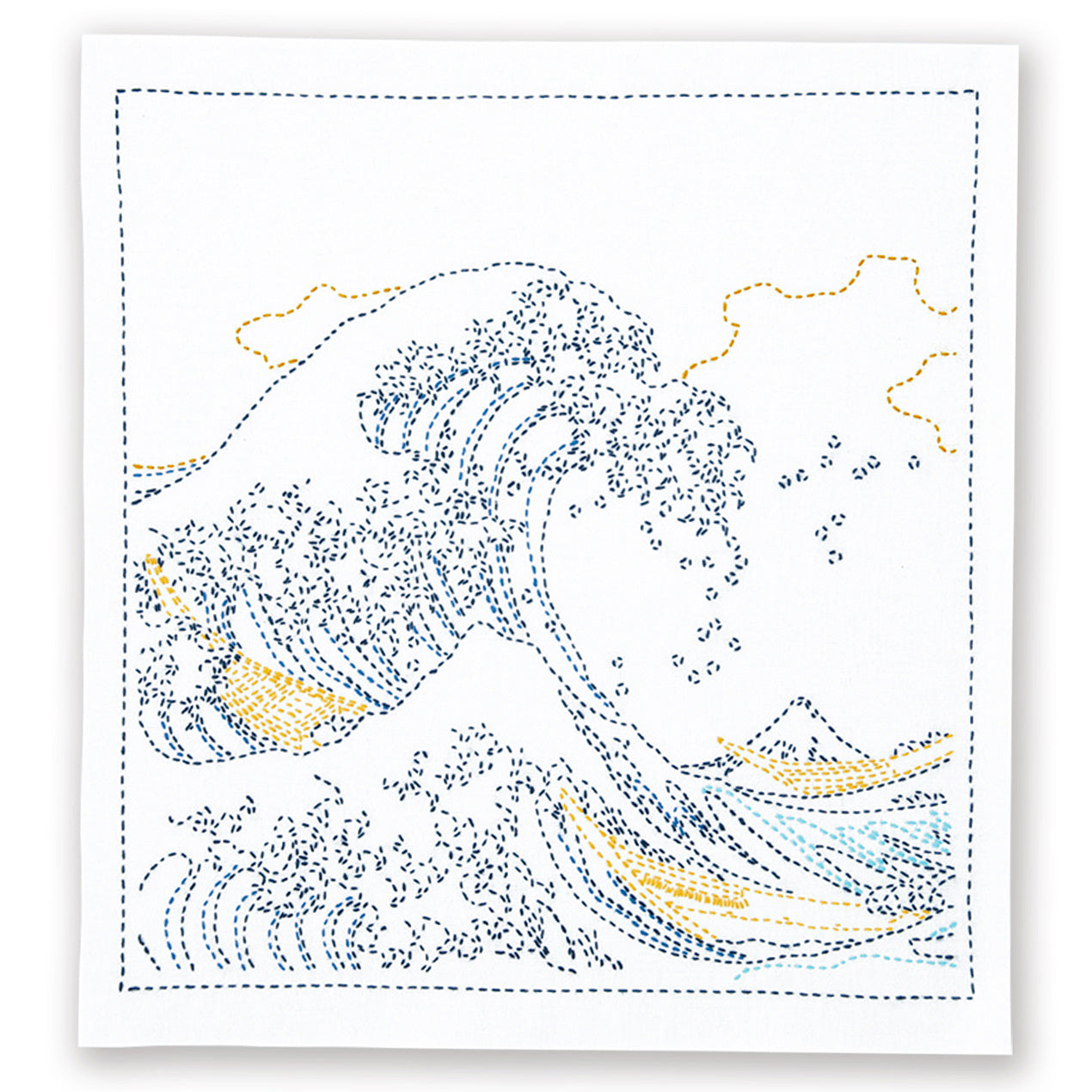Views of Mt. Fuji Sashiko Embroidery Kit - Great Wave - Stitched